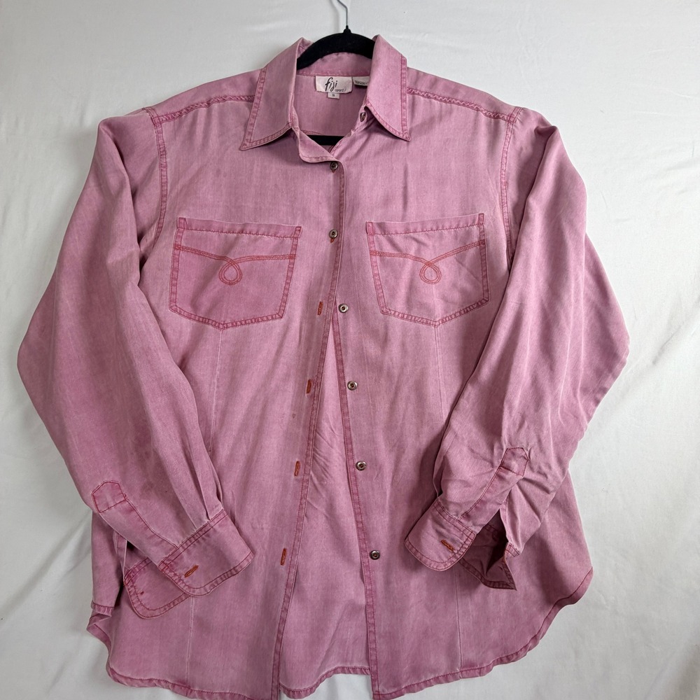 Fiji Sport Silk Button Down Shirt Women's Small Mauve Pink Long Sleeve